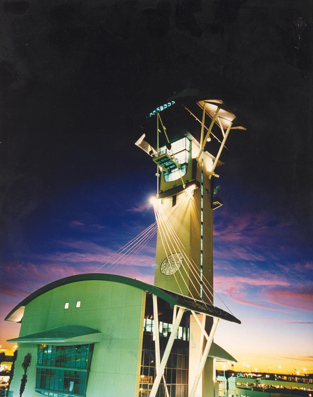 air traffic control tower at night