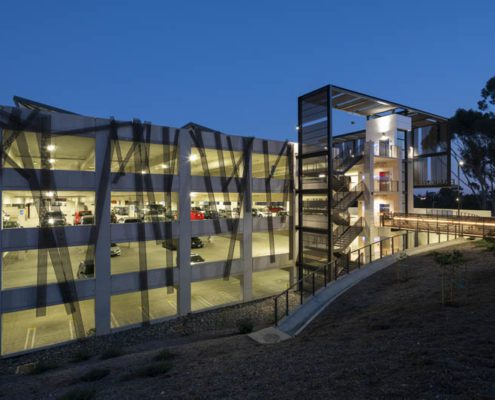 UC San Diego award winning parking structure at night