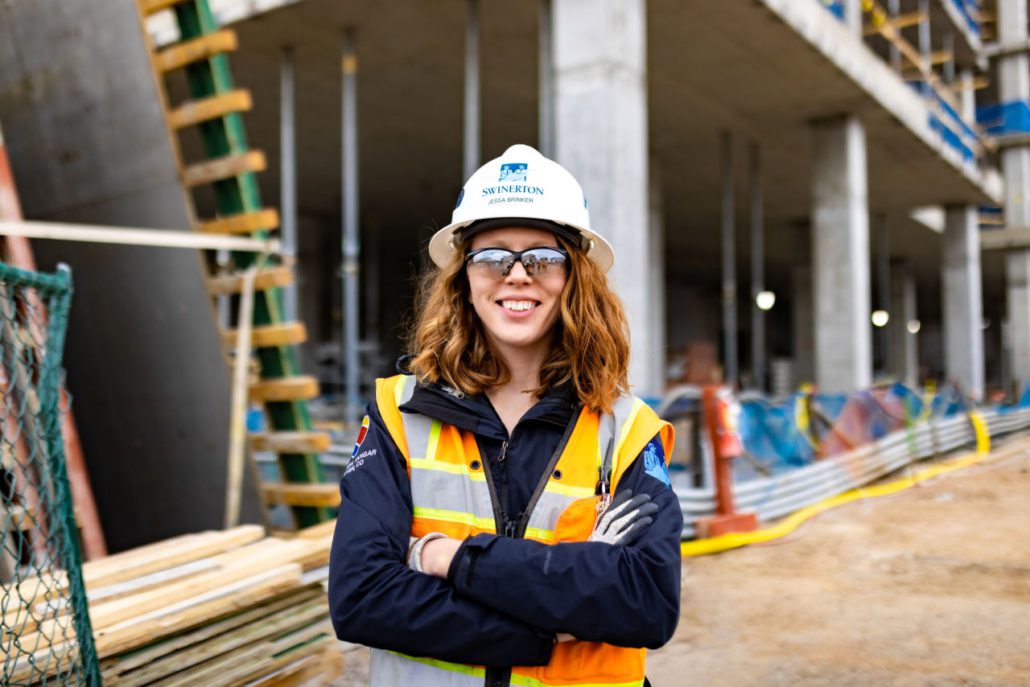 Female Construction Worker on jobsite in Colorado Swinerton